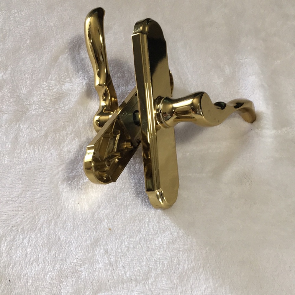 Brass finish door handle set with push lock